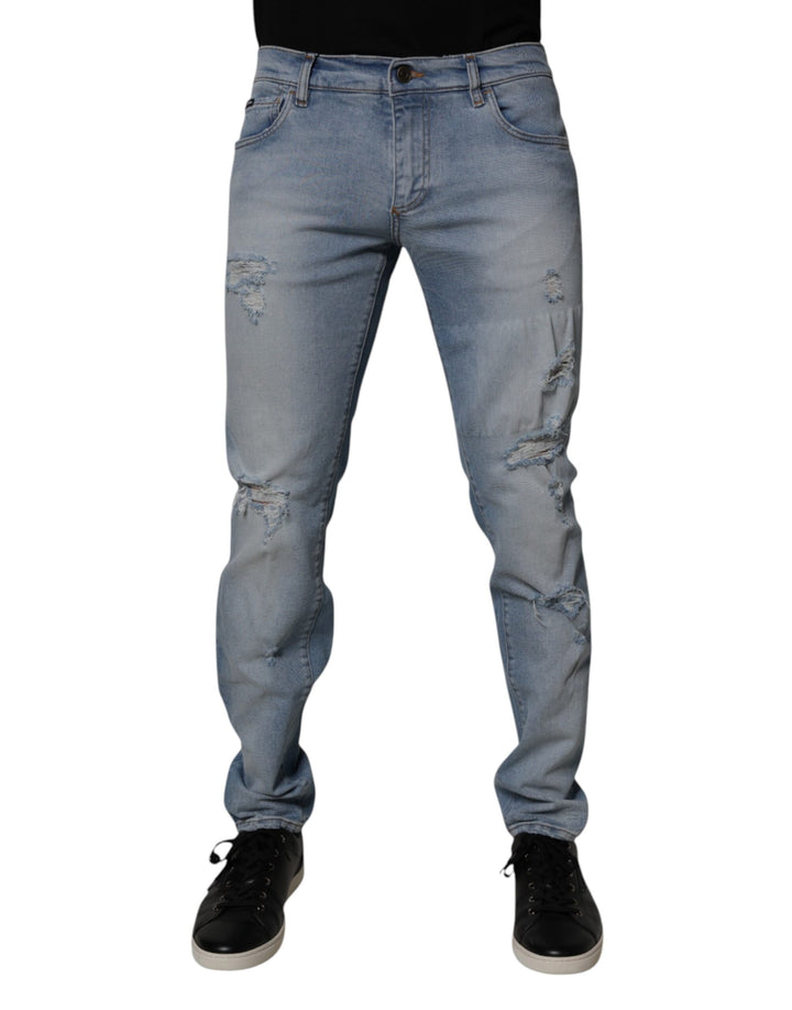 Blue Tattered Cotton Skinny Men Denim Jeans