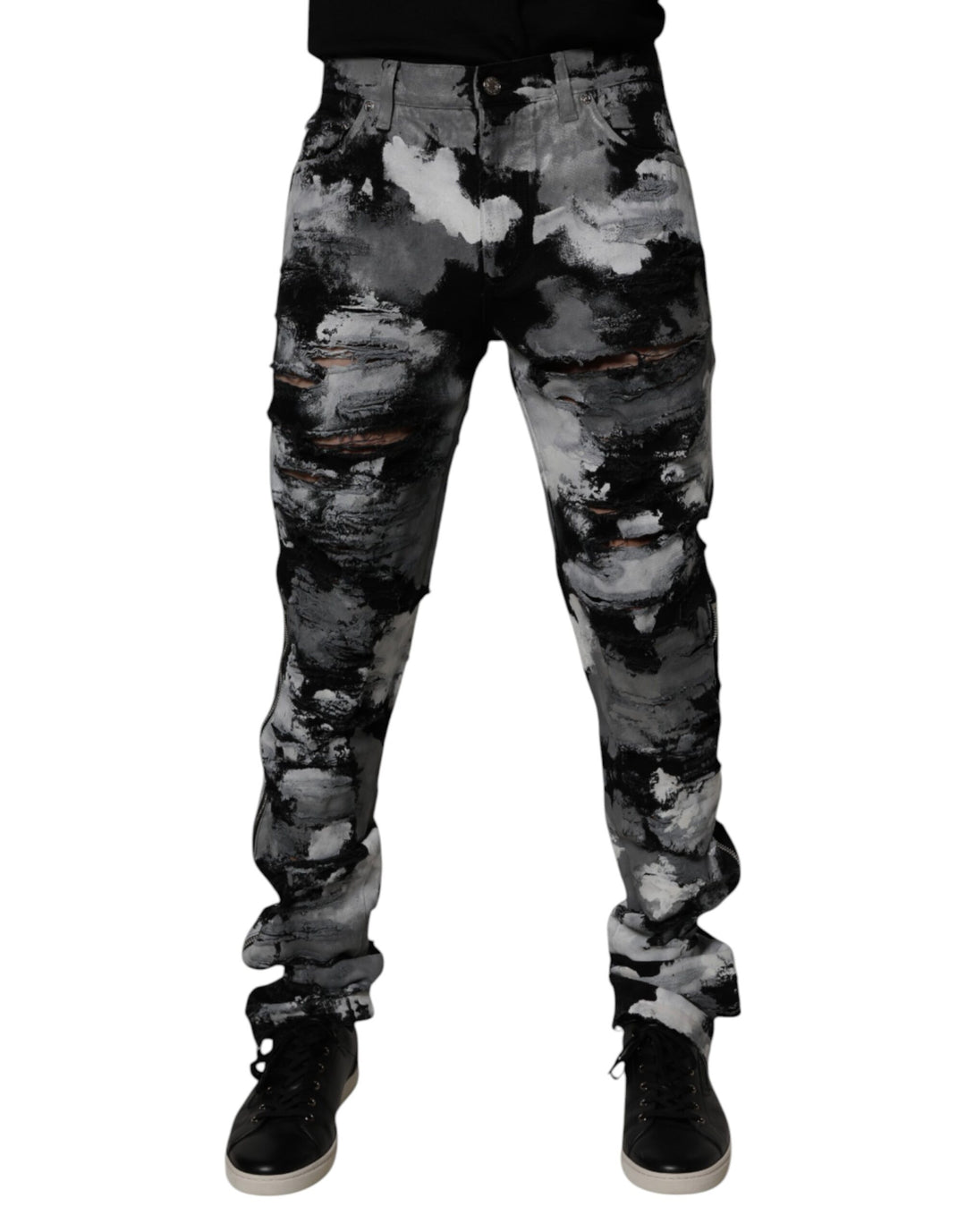Multicolor Camouflage Tattered Skinny Denim Jeans