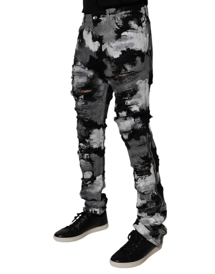 Multicolor Camouflage Tattered Skinny Denim Jeans