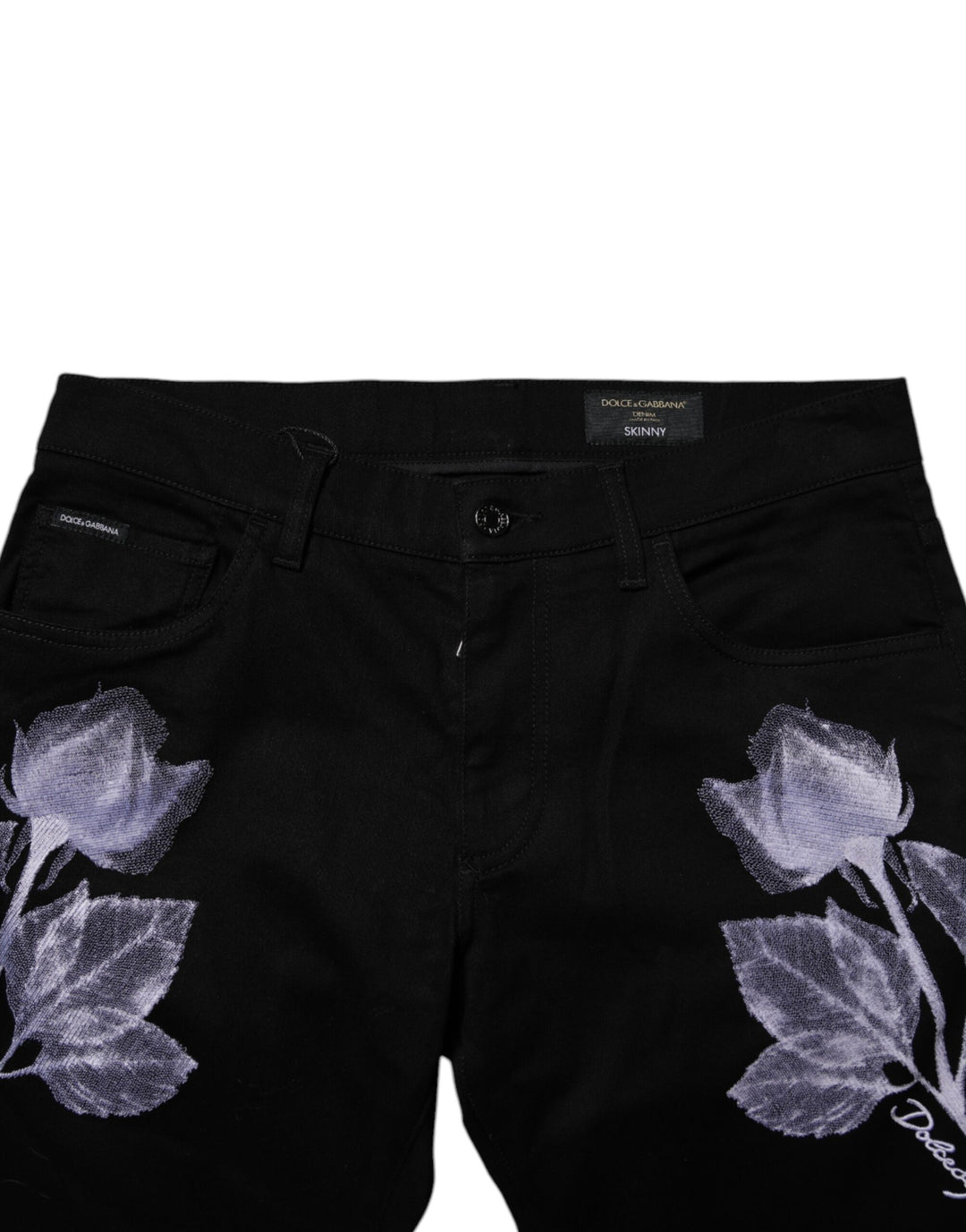 Black Floral Cotton Skinny Men Denim Jeans