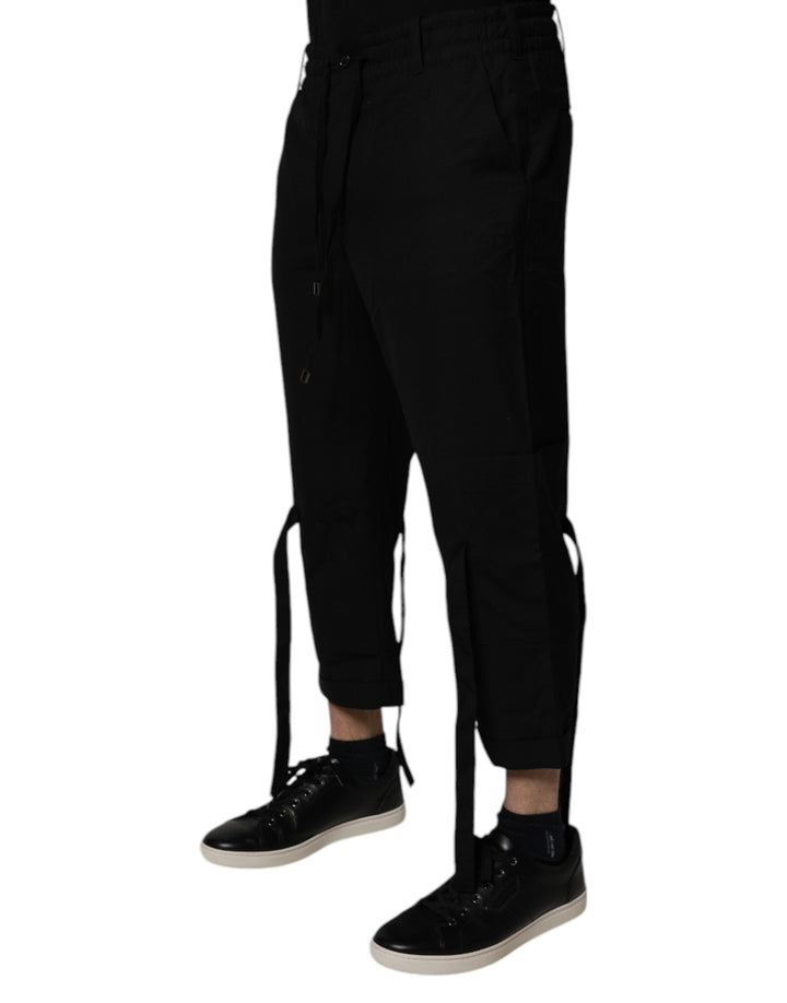 Black Polyester Men Cropped Pants