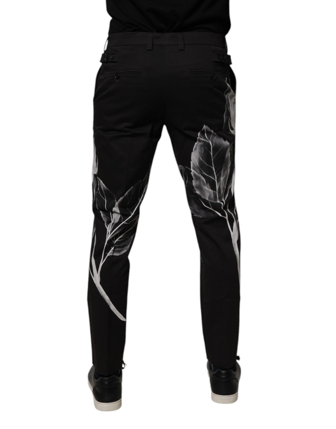 Black Cotton Floral Skinny Dress Pants