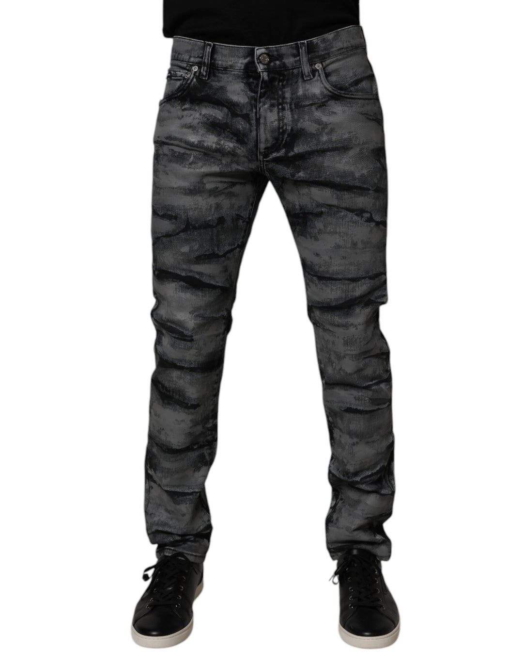 Gray Tie Dye Cotton Skinny Men Denim Jeans