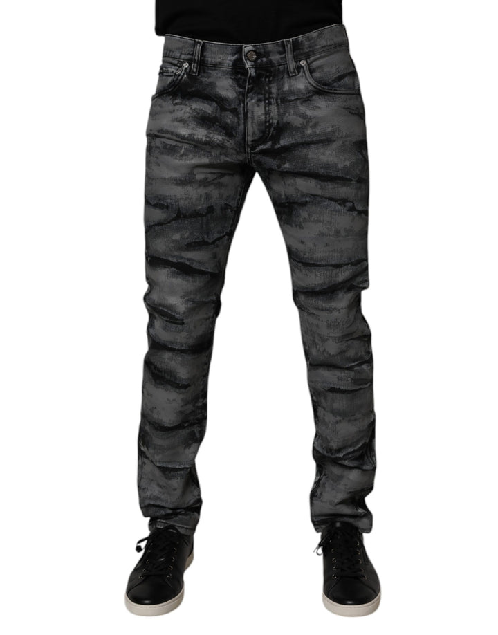 Gray Tie Dye Cotton Skinny Men Denim Jeans