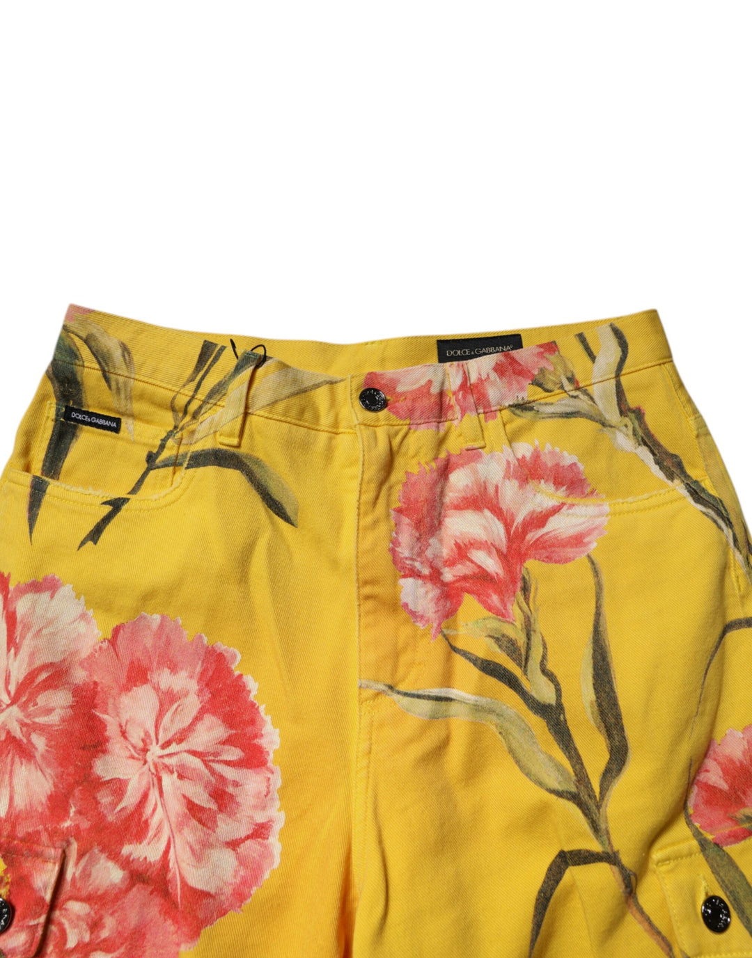 Yellow Floral Cargo Denim Men Bermuda Shorts