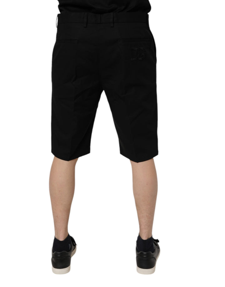 Black Cotton Stretch Mid Waist Bermuda Shorts