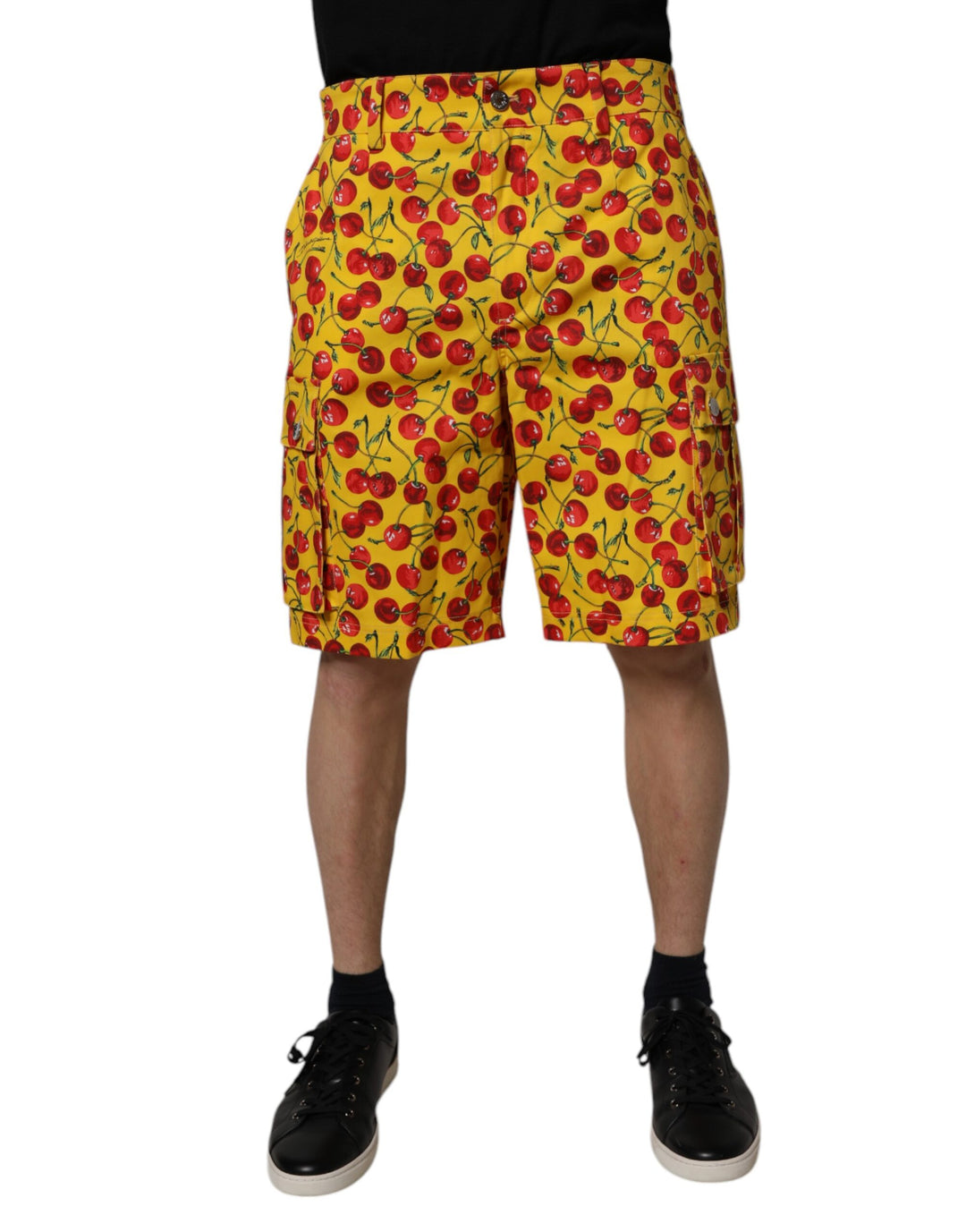 Yellow Cherry Print Cotton Men Bermuda Shorts