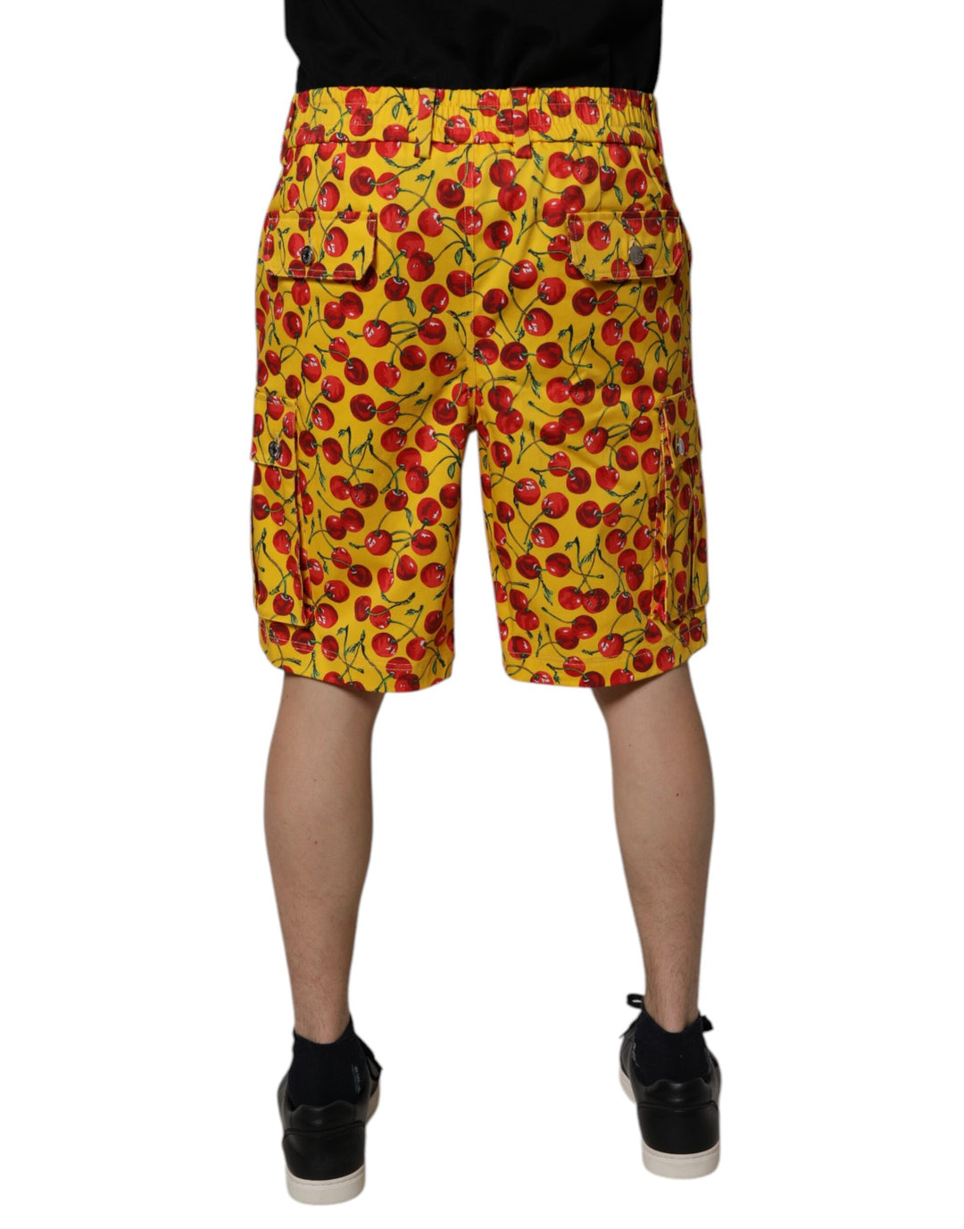 Yellow Cherry Print Cotton Men Bermuda Shorts