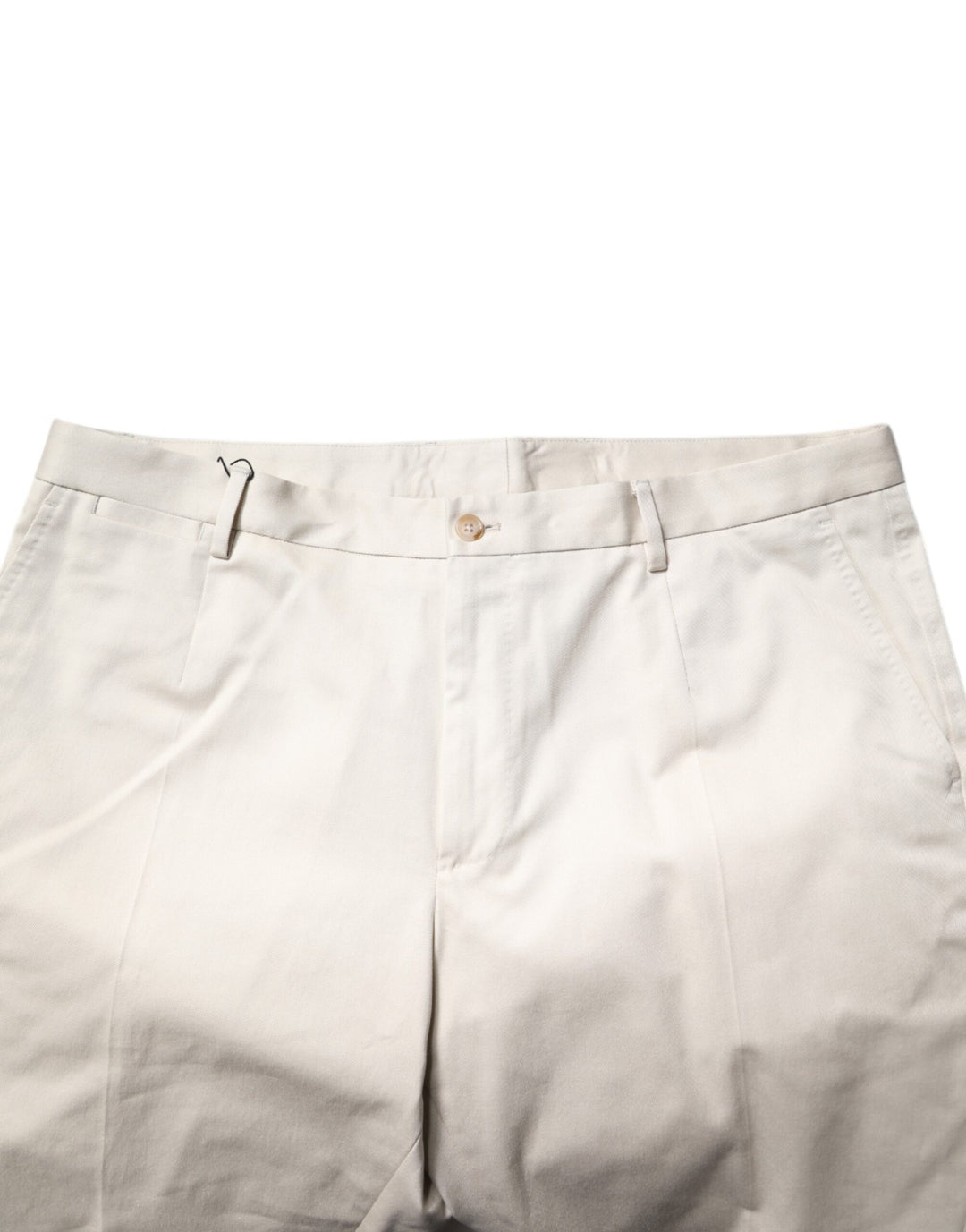 Beige Cotton Stretch Mid Waist Bermuda Shorts