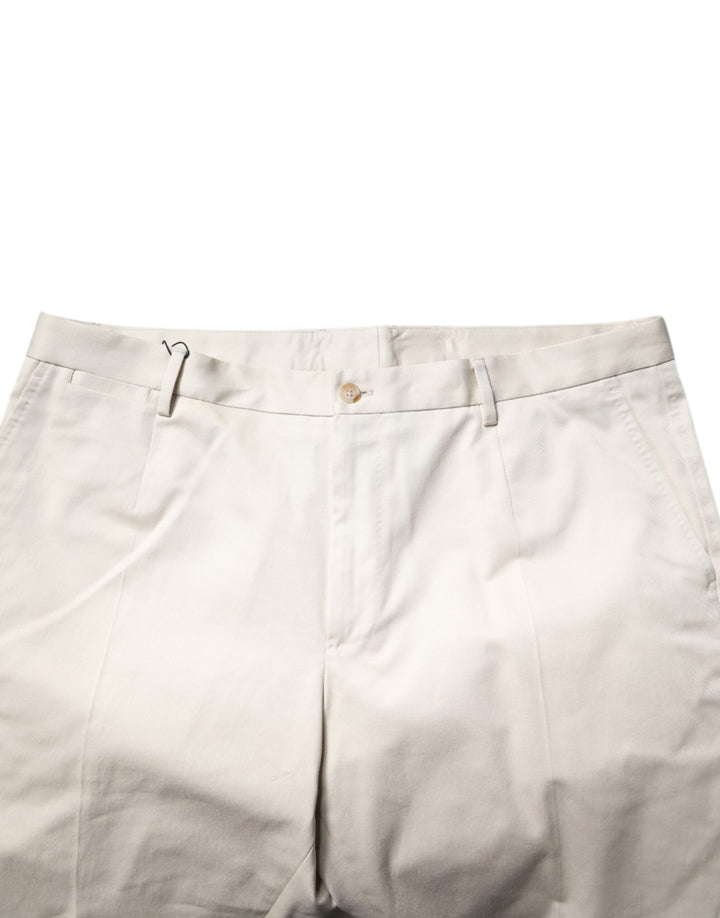 Beige Cotton Stretch Mid Waist Bermuda Shorts