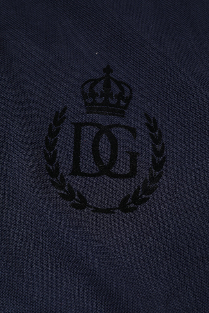 Dark Blue Cotton Crown Collared Polo T-shirt