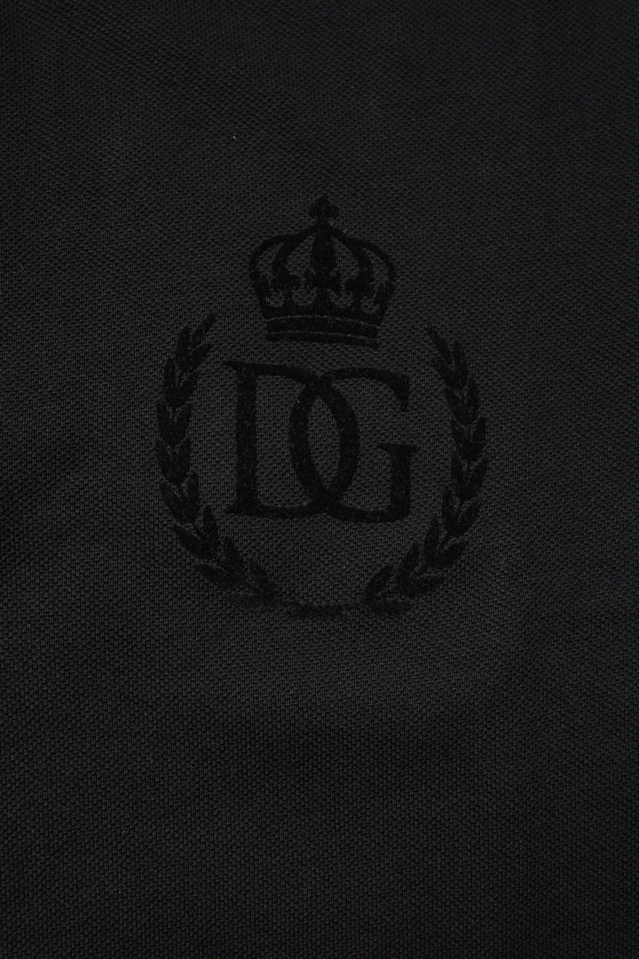 Dolce & Gabbana Black Cotton DG Logo Collared Polo T-shirt