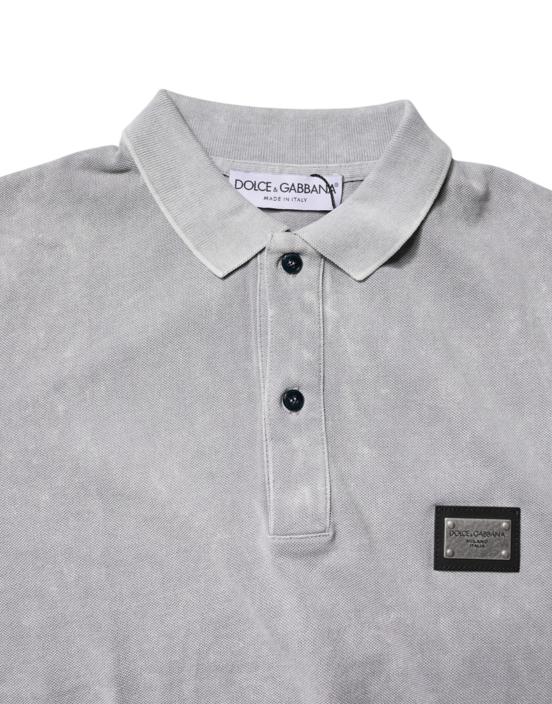 Gray Logo Plaque Cotton Men Polo Shirt T-shirt