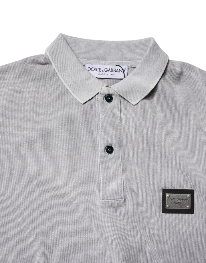 Gray Logo Plaque Cotton Men Polo Shirt T-shirt