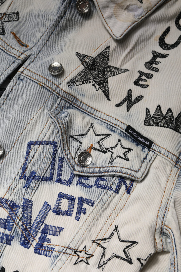 Light Blue Graffiti Button Down Denim Jacket