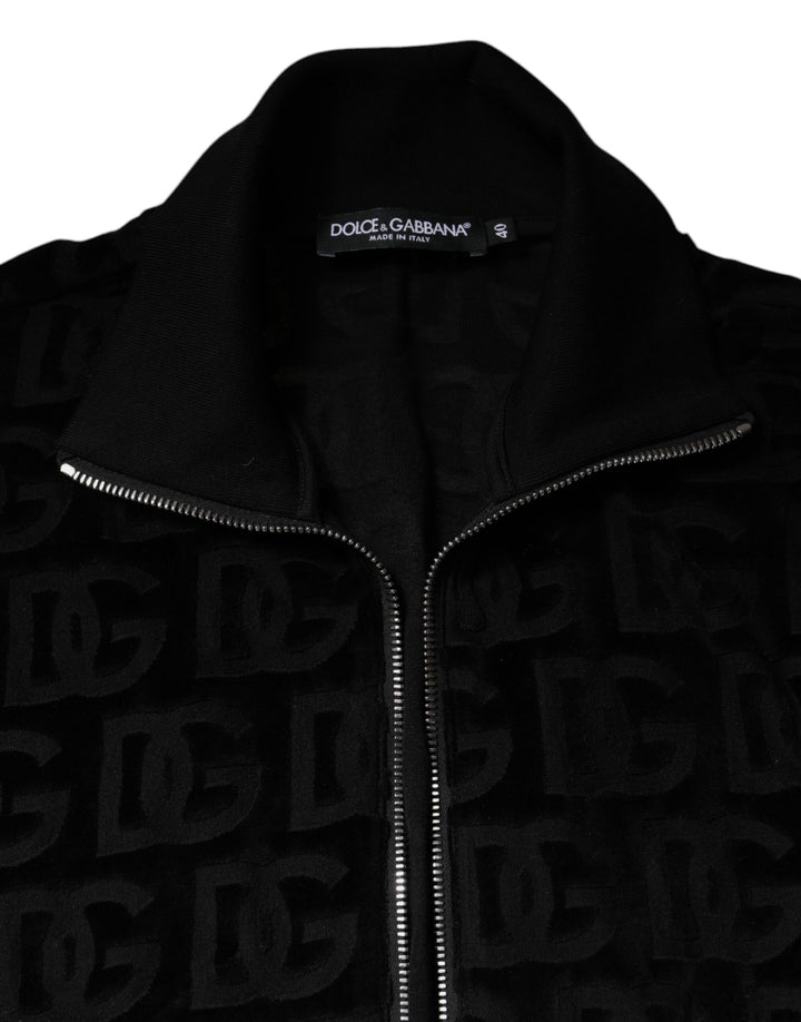 Black Logo Monogram Full Zip Bomber Jacket