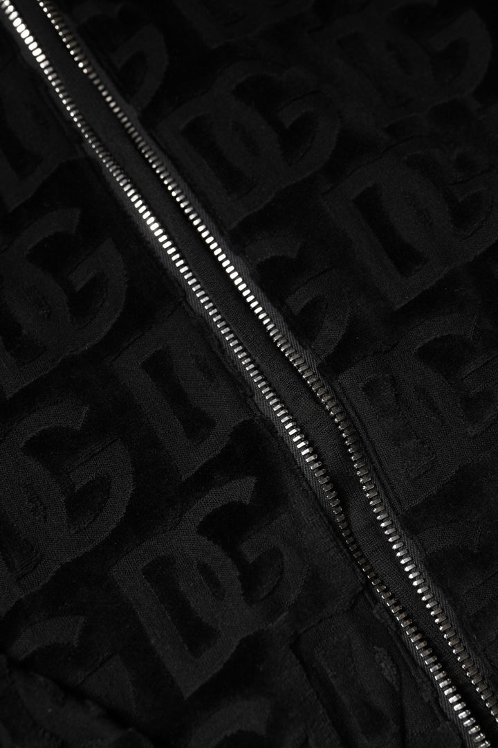 Black Logo Monogram Full Zip Bomber Jacket