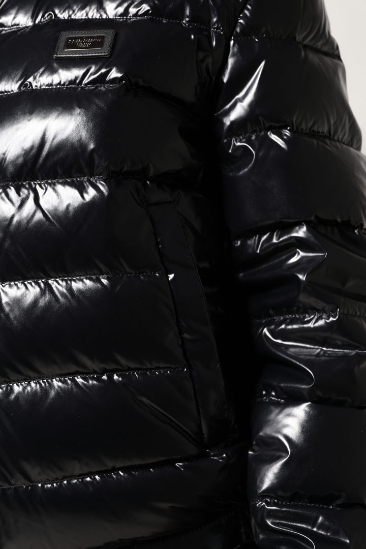 Black Logo Plaque Full Zip Puffer Jacket