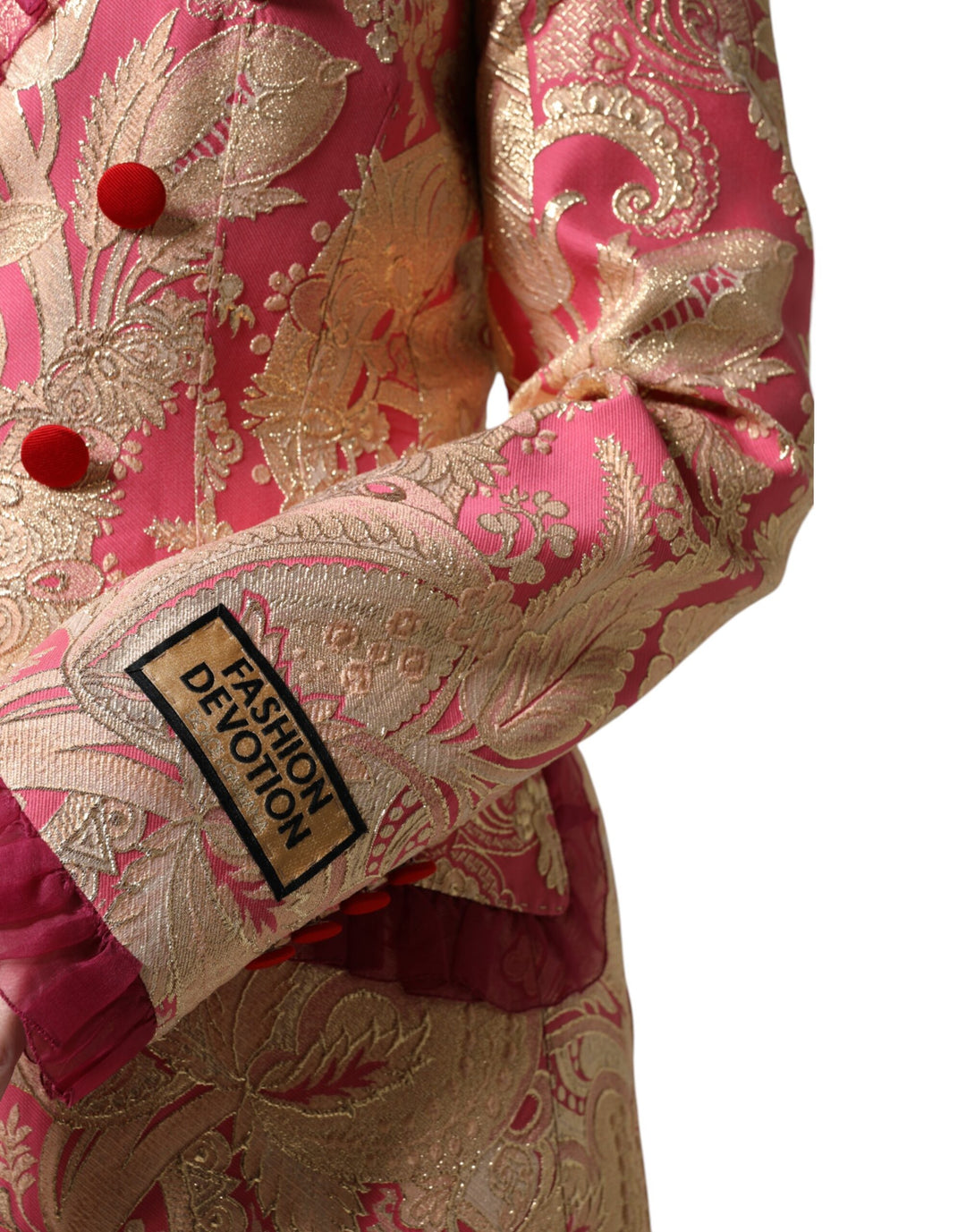 Pink Gold Jacquard Nylon Coat Blazer Jacket