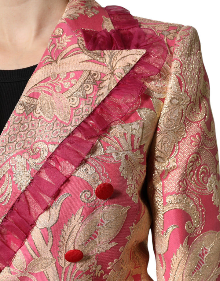 Pink Gold Jacquard Nylon Coat Blazer Jacket