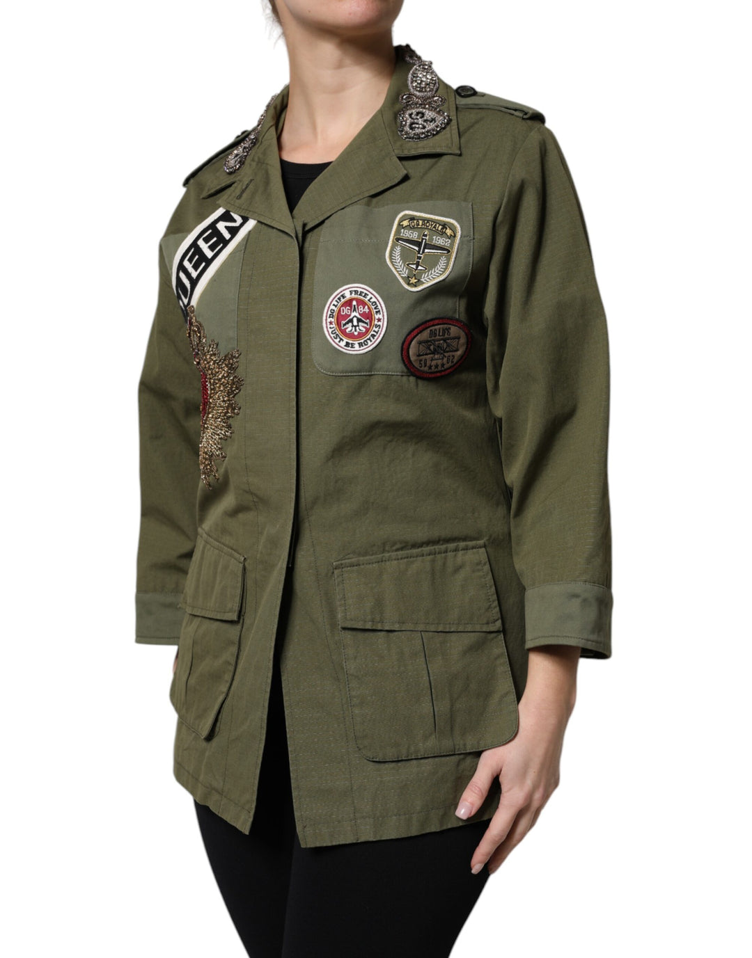 Military Green Queen Embellished Coat Jacket