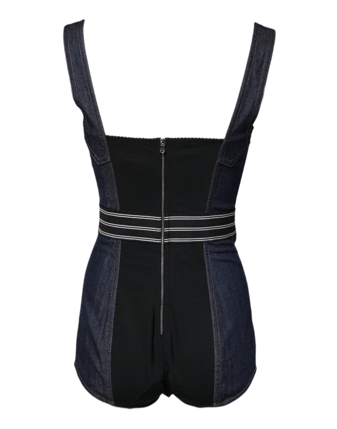 Blue Cotton Stretch Sleeveless Bodycon Denim Bodysuit