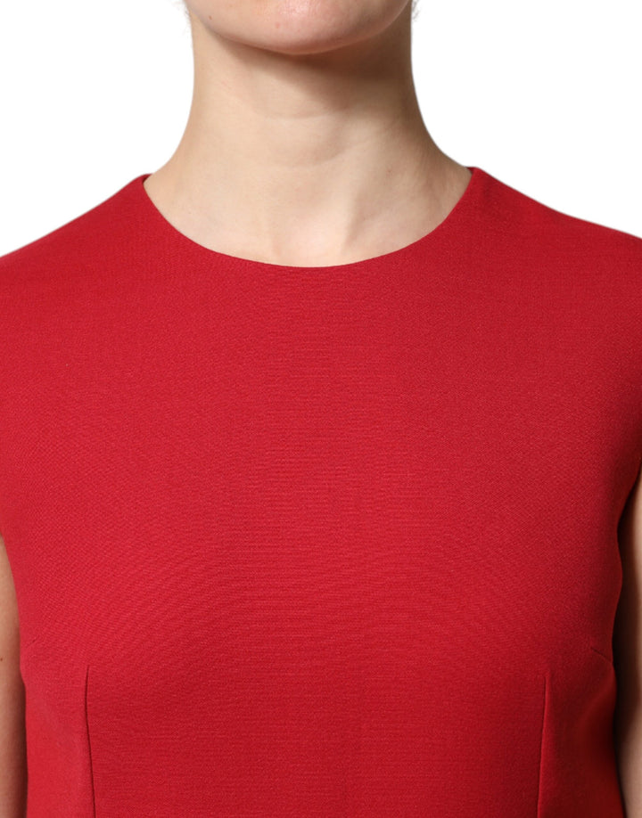 Red Wool Sleeveless Knee Length A-line Dress