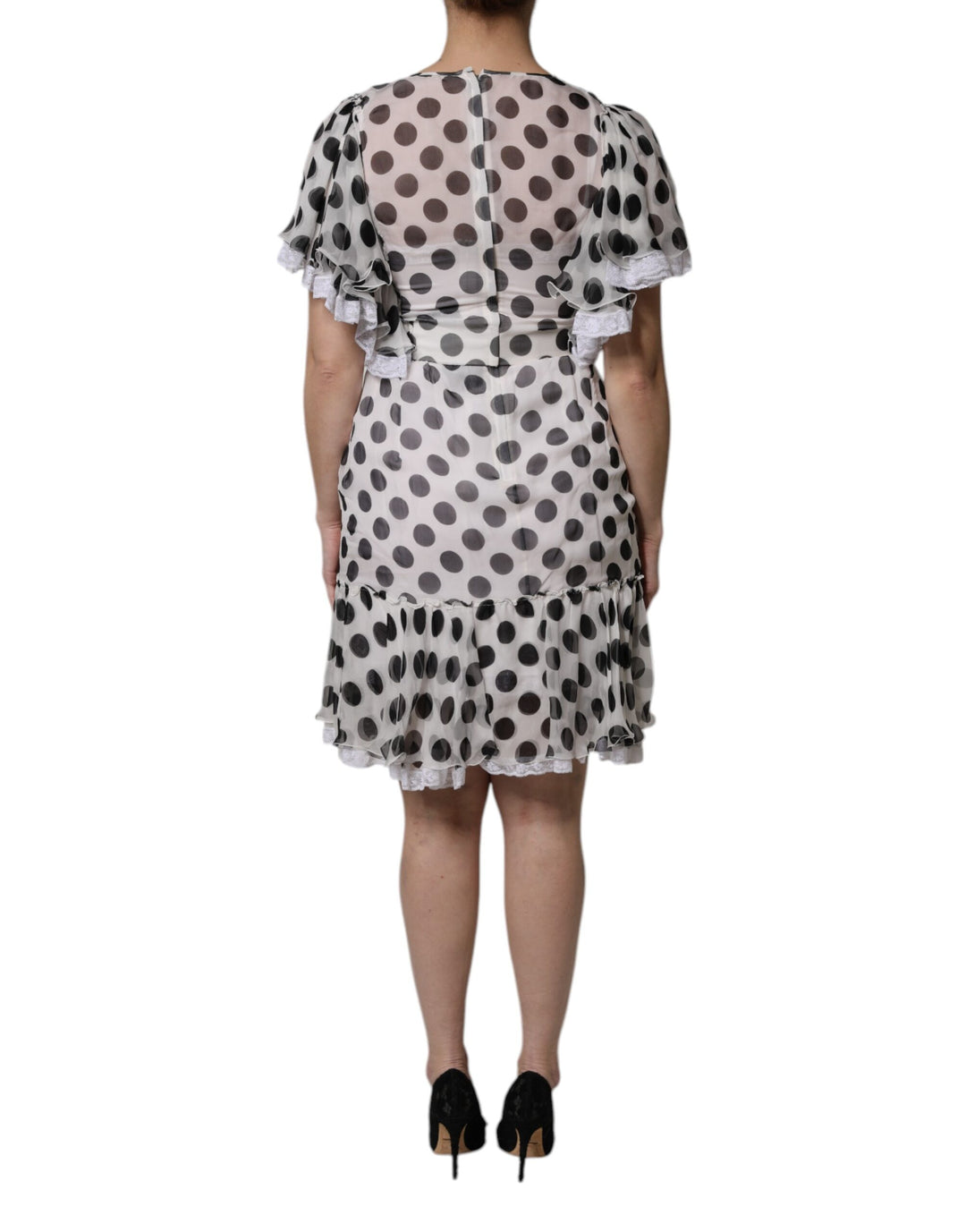White Polka Dotted Silk Blend A-line Dress
