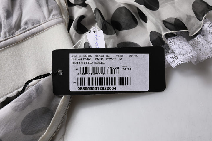 White Polka Dotted Silk Blend A-line Dress