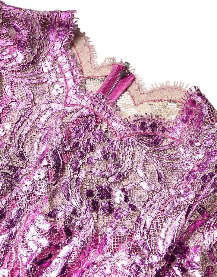 Dolce & Gabbana Metallic Fuchsia Floral Sheath Mini Dress