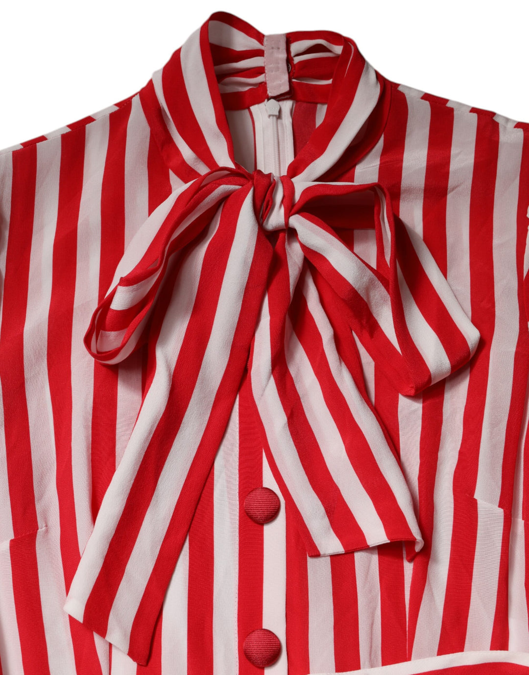 White Red Stripes Long Sleeves Midi Dress