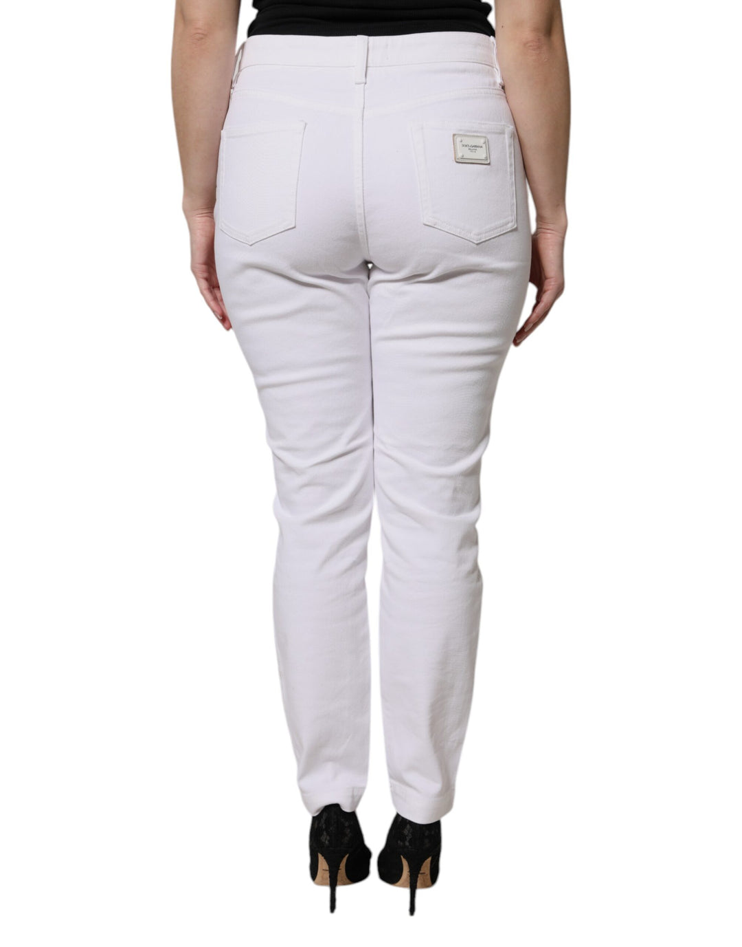 White Cotton Mid Waist Skinny Denim Jeans