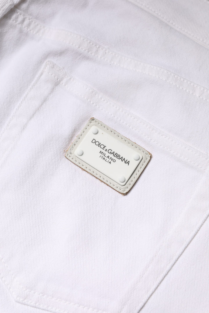 White Cotton Mid Waist Skinny Denim Jeans