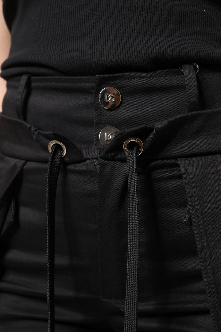 Black Cotton High Waist Cargo Pants