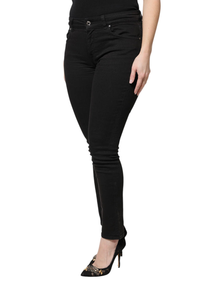 Black Cotton High Waist Skinny Denim Jeans