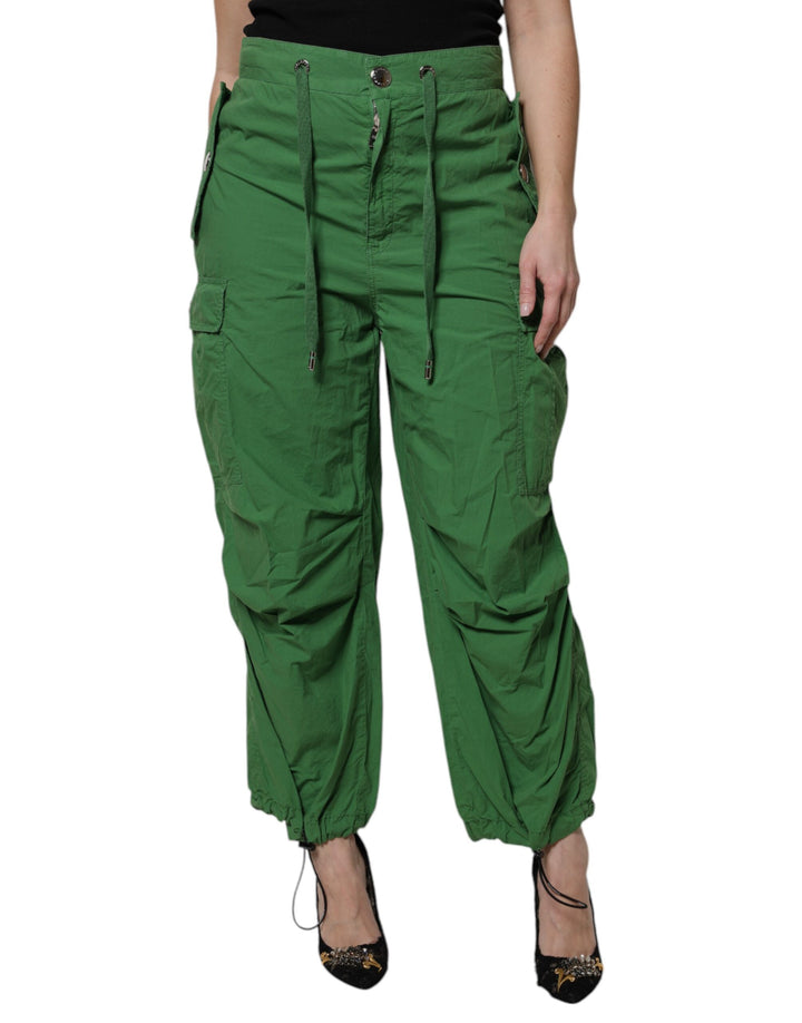 Green Cotton High Waist Cargo Pants