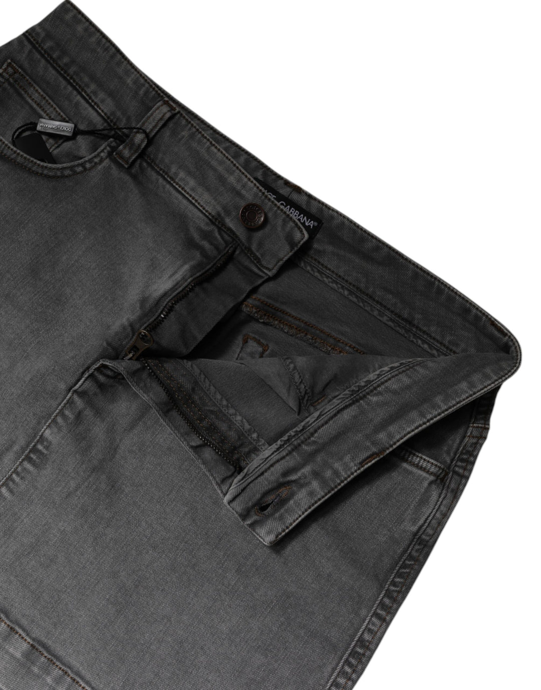 Gray Cotton Stretch Mid Waist Denim Mini Skirt