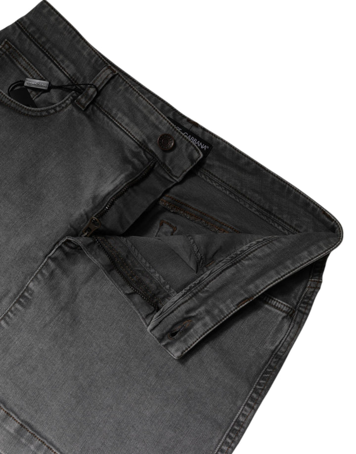 Gray Cotton Stretch Mid Waist Denim Mini Skirt