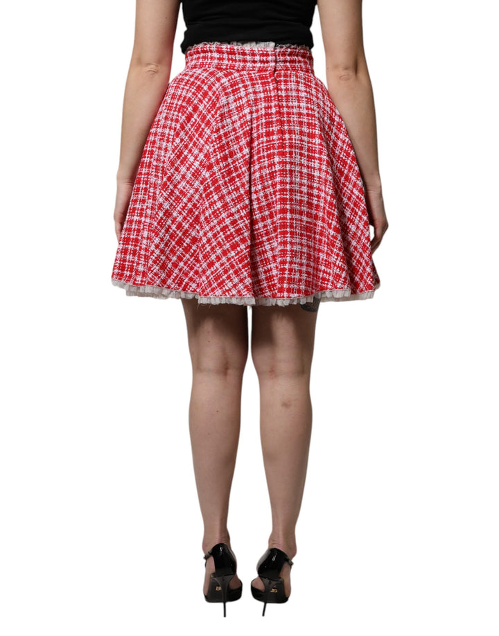 Red White High Waist A-line Above Knee Skirt
