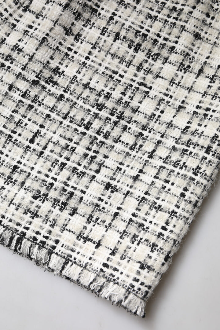 White Black High Waist Tartan Tweed Mini Skirt