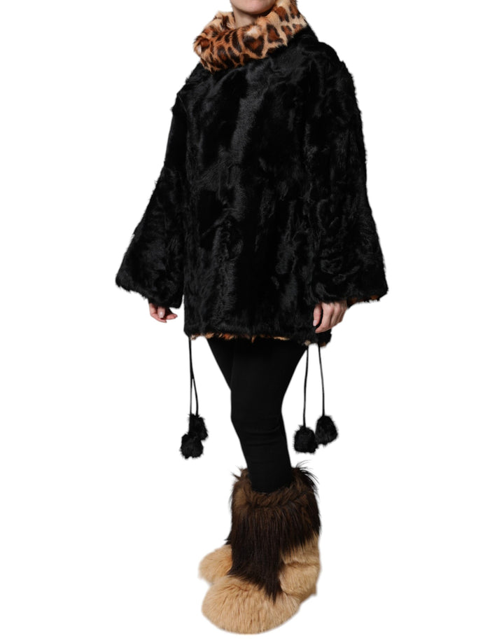 Black Lamb Fur Short Women Coat Jacket