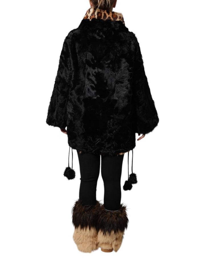 Black Lamb Fur Short Women Coat Jacket