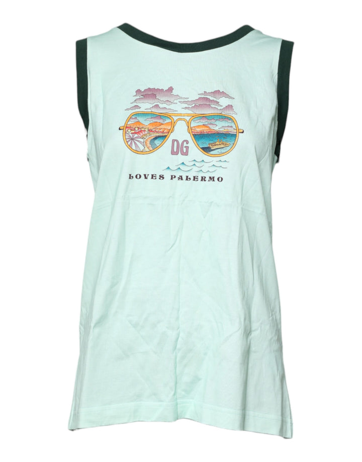 Light Green Graphic Print Sleeveless Tank T-shirt