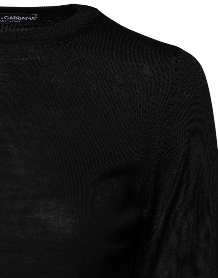 Black Wool Knit Crew Neck Pullover Sweater