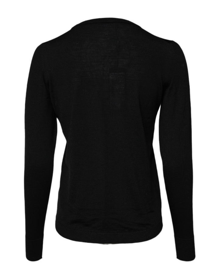 Black Wool Knit Crew Neck Pullover Sweater