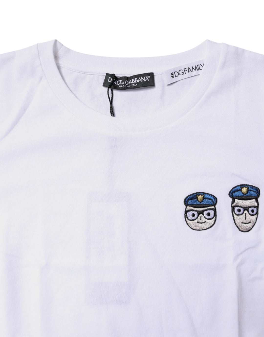White #DGFamily Cotton Crew Neck T-shirt