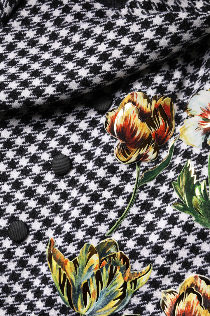 Black White Monochrome Patterned Floral Cape Jacket