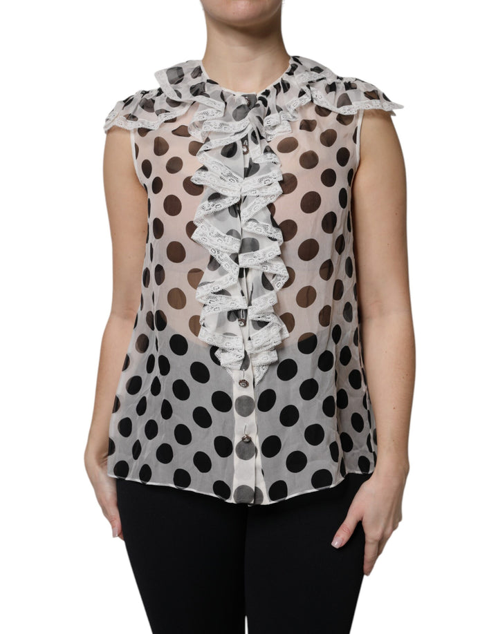 White Black Polka Dot Cotton Sleeveless Top