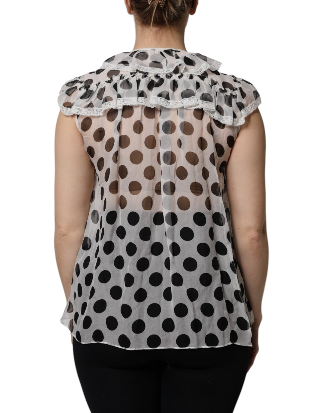 White Black Polka Dot Cotton Sleeveless Top
