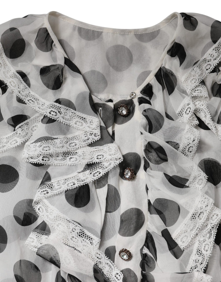 Dolce & Gabbana White Black Polka Dot Cotton Sleeveless Top